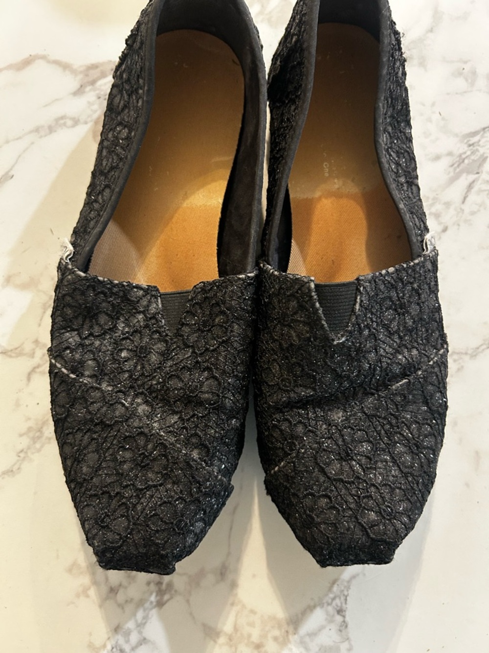 Toms Black Floral Lace Slip-On Flats